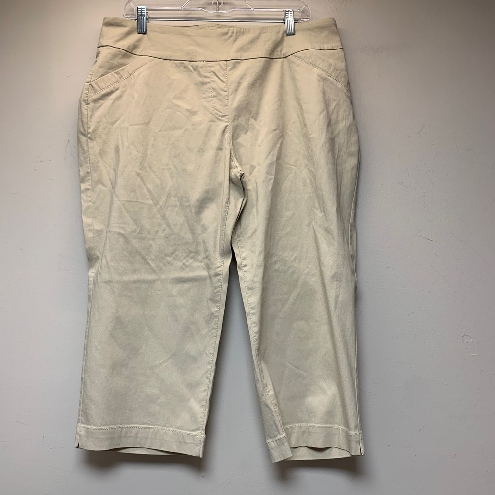 Kim Rogers Capri Pants Women 16W Beige Excellent Pull On Stretch Cropped Pant